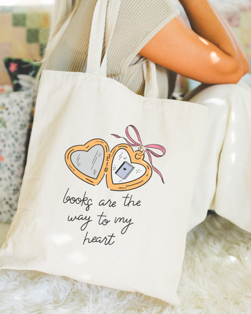 book tote bag cute tote bag, heart locket tote bag book lovers tote, canvas tote bag with pink bow books, book bag for women, womens book bag