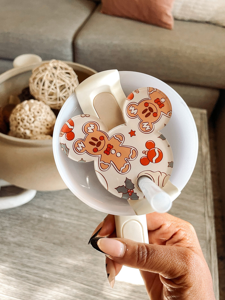 christmas gingerbread mouse ear tumbler topper accessories, christmas gifts, cute christmas tumbler, christmas tumbler stanley accessories 