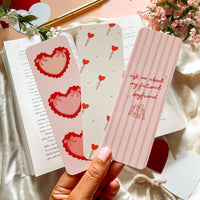 romance inspired bookmark for valentines day bows and pink hearts